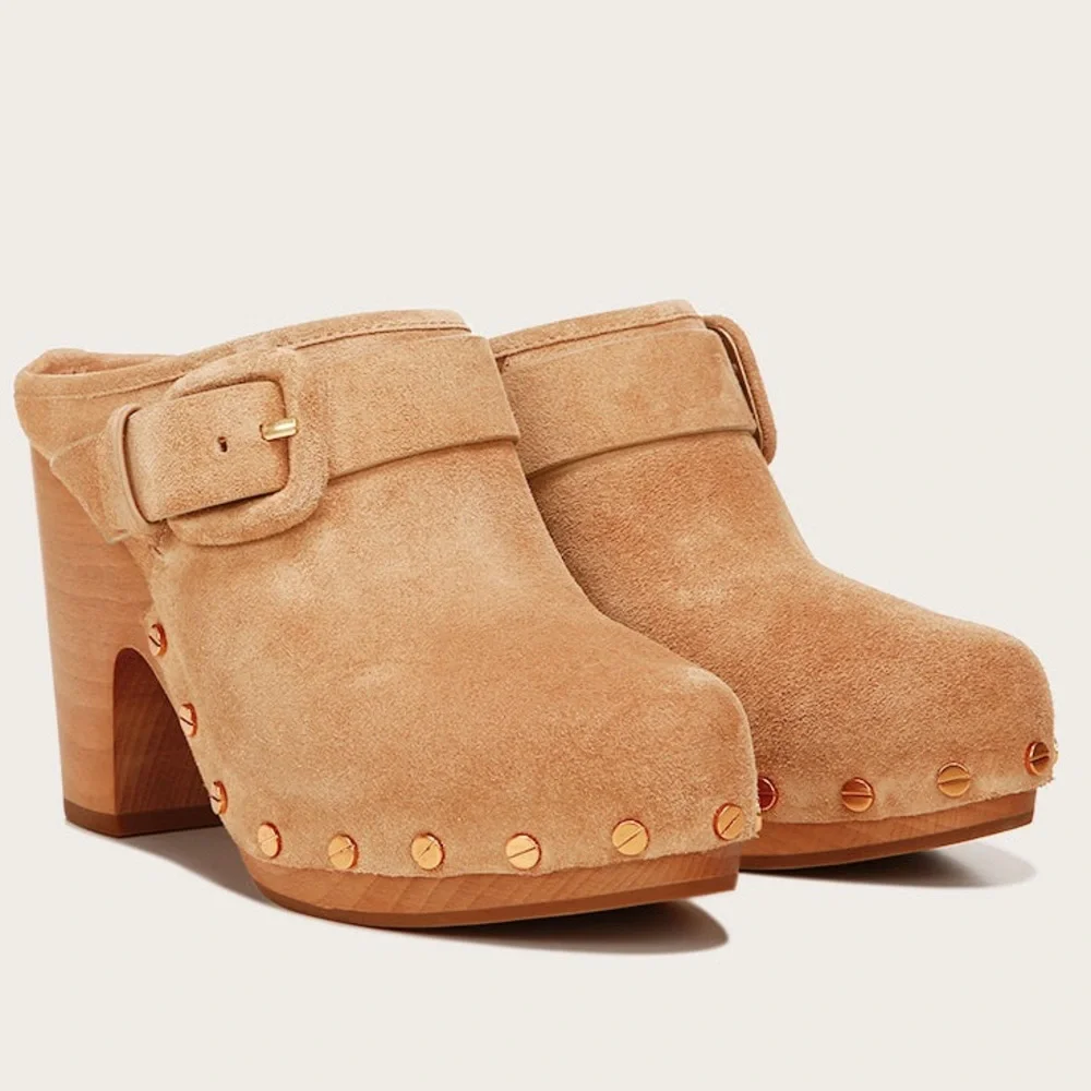 Veronica Beard Dacey Suede Studded Block Clogs in sand sz 10 M (F 655) - Picture 2 of 16
